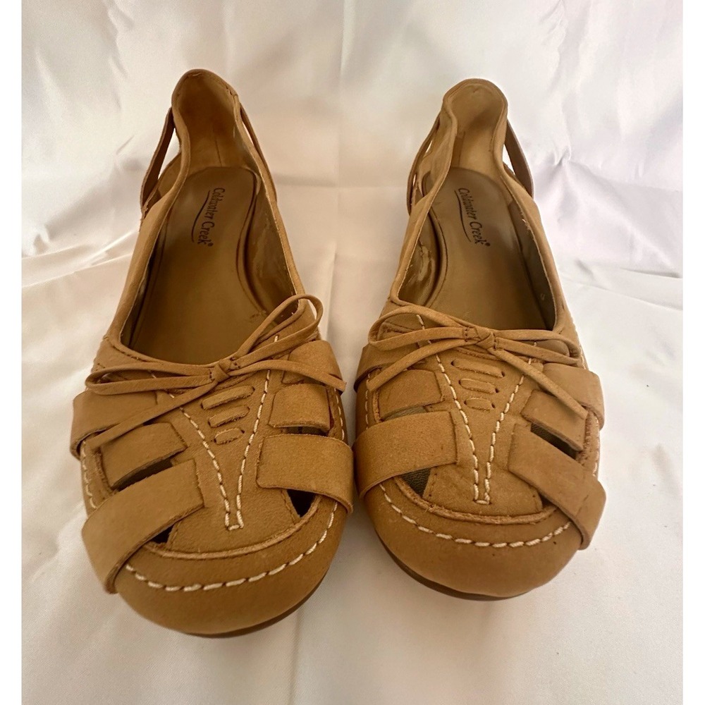 Coldwater Creek Women's Beige Leather Slingback Flats Round Toe Bow Size 10M